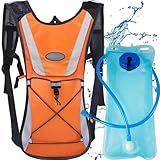 XFLYP Trinkrucksack mit 2L Trinkblase, 5L Ultraleicht Trinkrucksack Trail Rucksack Trinkweste, Leichter Laufen Rucksack Wasserdicht, reflektierend, reißfest für Laufen, Camping, Wandern(Orange)