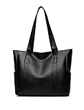 YXQSED Henkeltaschen Damen PU Leder Shopper Damen Henkeltaschen Tasche Student Schultasche Arbeit Handtaschen für Schultertaschen Damentaschen Weich Umhängetasche-Schwarz