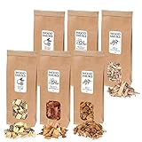 Räucherchips – BBQ Räucherholz – Set 6 x 1 Liter Olive, Orange, Mandel, Zitrone, Walnuss und Eiche