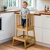 COSYLAND Lernturm ab 1 Jahr - Stylisch Learning Tower - Massiv Montessori Lernturm Kinder - Patented Design Kitchen Helper -Anti-Tip Lernstuhl Kinder ab 1 Jahr - Montessori Turm - Bambusfarbe