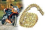 Motorrad Kette, Antriebskette 124 Glieder, Kettentyp 420, Motorradkette Heavy Duty, Gold/Schwarz IGM, kürzbar, kompatibel mit Aprilia RS 50, Derbi Fenix 50, DT 50