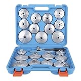 DIRBAK Ölfilterschlüssel-Satz, professioneller Becher-Ausbau-Steckschlüssel-Adapter-Werkzeugsatz mit Schraubenschlüssel, passend für die meisten Fahrzeuge, Aluminiumlegierung, 23-teilig