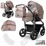 Bergsteiger Capri Kombikinderwagen 2-in-1 ohne Babyschale – Babywanne & Sportsitz, Luftreifen, Federung, höhenverstellbarer Griff, faltbar, Zubehör