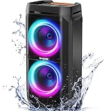 W-KING 240W Max Bluetooth Lautsprecher, 115dB Tiefer Bass, 2×13,5 cm Subwoofer, IPX6 Wasserdicht, Kabellose Boombox, Party, Mic & Gitarren-Eingang, RGB Lichter, Echo, EQ, TF, AUX – Outdoor & Heim