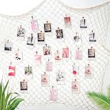 XREE Fischernetz Deko Set, Maritime Deko Fotowand mit 40 Klammern DIY 20 Spurlosen Nägeln Foto Hängende Wanddekoration für Geburtstag Party Vorschlag Karneval Hochzeiten Valentinstag Kommunion