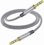 Henrety 3,5 mm Nylon geflochtenes AUX-Kabel (2 m) – Stecker auf Stecker, Audio-Aux-Kabel für Kopfhörer, Auto, Heim-Stereoanlagen, Lautsprecher, iPhone, iPad, iPod, Echo – Grau