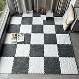LULUMAIC 80 Stück Quadratische ineinandergreifende Schaumfliesen für Schlafzimmer, Plüsch Puzzle Spielmatte, Plüsch Bodenmatte, Teppichmatten, Puzzle Spielmatte (Grau + Weiß0,39 Zoll)