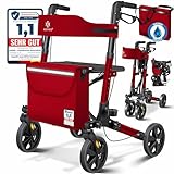 KESSER Rollator Aluminium Set, Leichtgewicht-Reiserollator mit Vollausstattung, 3-fach faltbar für Kofferraum klappbar Reise und Flug, Höhe verstellbar, Gurt, Stockhalter Gehwagen Laufhilfe Gehhilfe