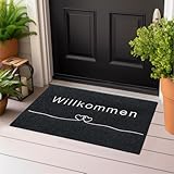 Majo Lifestyle und Home® Fußmatte rutschfest waschbar Flur-Matte dünne Haustür-Matte, Schmutzfangmatte für innen und außen, Fussabtreter Eingangsbereich (ANTHRAZIT WILLKOMMEN, 40x60 cm)