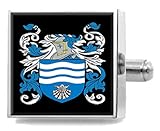 Tildesley Manschettenknöpfe mit englischem Heraldik-Wappen, Sterlingsilber, gravierte Box