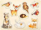 small foot Setzpuzzle Waldtiere aus Holz mit detaillierten Motiven, Puzzle für Kleinkinder ab 12 Monaten, 11499, Mehrfarbig
