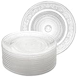 Frcctre 12 Stück Salatteller aus Glas, 17,8 cm, Dessertteller, Obstteller, Vorspeisenteller, Snackteller, Glas-Geschirr-Set mit schönem geschnitztem Muster