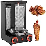 Gas-Vertikal-Drehspieß-Ofengrill, Elektrischer Shawarma-Automat Edelstahl 50-350℃ Einstellung 360° Drehbarer Kebab-Drehspieß-Ofen Gyros-Drehspieß-Grill,Black-M