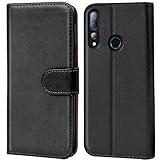 Verco HTC Desire 19+ Hülle, Handyhülle für HTC 19 Plus Tasche PU Leder Flip Case Schutzhülle Brieftasche - Schwarz