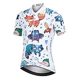 YFPICO Kinder Jungen Fahrrad Quick Dry Kurzarm Trikot Mädchen, Weißer Tierdruck, 134/140