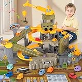 Charmofun Auto Rennbahn Kinder, Baustellenfahrzeuge Spielzeug mit 10 Autos Bagger Kran Transport LKW, Baustelle Spielzeug mit Autorennbahn, Auto Raceway Baufahrzeug Geschenk Set für Jungen