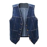 Jeans Weste für Damen, Ärmellos Casual Taschen Jeansjackenweste Damenwesten Revers Klassisch Freizeit Denim Weste Vest Jeansweste XXL Knopf Denim Vest Jeansjacke