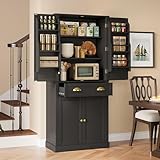 Gxffipw Küchenschrank 80x40x182 cm mit 4 Türen und 1 Schublade, Mehrzweckschrank Hochschrank mit 6 Staufächer und 4 Verstellbare Ablageflächen, Buffetschrank Vorratsschrank, Küchenmöbel, Schwarz