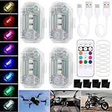 JIZZU 4 Stück Drahtloses Auto LED-Blitzlichter Akku mit Fernbedienung, 8 Farbiges USB-Aufladung Antikollisionslichter für Outdoor Camping Aktivitäten, Auto, Drohne, LKW, Motorrad, Fahrrad
