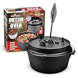 BBQ BOSS Dutch Oven [5L Kapazität] Gusseisen – Topf – Schmortopf – cast iron – Feuertopf – Gulaschkessel – Mit Deckel
