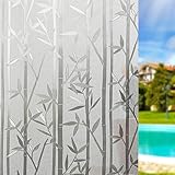 Fensterfolie Blickdicht Folie Fenster Sichtschutz 40 x 1080 cm Anti-Uv Sonnenschutzfolie Fenster Milchglasfolie Blickschutz, Sonnenschutz, Entfernbar, Statisch Haftend, für Zuhause, Bambus