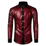 Herren Glitzer Hemd Langarm Faschingskostüme Herren 80er Jahre Outfit Herren Paillettenhemd Herren Pailletten Hippie Disco Hawaiihemd Mit Knöpfen Shirt Bügelfrei Vintage-Stil Glitzerhemd