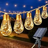 btfarm Solar Lichterkette Aussen, 8M Vintage Lichterkette Außen Solar Wetterfest mit 16 Glühbirnen 8 Modi Timer Solarlichterkette Outdoor für Balkon Garten Party Deko (Warmweiß)