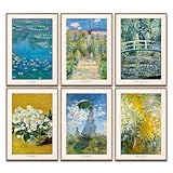 Claude Monet Poster Set Kunst Wanddeko Klassische Bilder Schlafzimmer Deko Wohnzimmer Dekoration Homeoffice Gemälde (6x A4 | Ohne Rahmen)