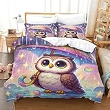 HMLTD Großäugige Eule Bettwäsche Bettdecke 4 Jahreszeiten Single（140x200cm） Kinder Bettdecken Set Bettwäsche 3D Süße Tiere Microfaser Bettbezug Mit Reißverschluss Und Kissenbezug 2 Teilig