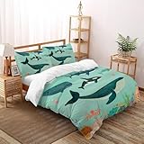 VulcanTrade Delfine und Haie 3D-Druck Marine Animals Luxus Bettbezug Für Erwachsene,Kinder (Jungen Und Mädchen) 3 Stücke Bettwäsche Set Und 2Kissenbezüge Zipper Closure Double（200x200cm）