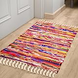 RAJRANG BRINGING RAJASTHAN TO YOU Chindi Patchwork Teppich 50x80 cm Recyceltes Gewebter indischer Teppich Mehrfarbiger StreifenTeppich