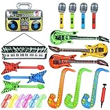 Bheddi Aufblasbare Instrumente Set 22 Stücke, Aufblasbare Gitarre für Kinder, Musikinstrumente Zubehör Aufblasbare Requisiten für Geburtstagsfeier Gefälligkeiten Dekoration Photo Booth, mit Luftpumpe