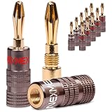 12x Bananenstecker NEXMEX Ultimate High End Stecker für Lautsprecherkabel Steckverbinder für Kabel bis 6mm² 24K vergoldet löt- oder schraubbar Flexibler Anschluss für HiFi-Boxen Verstärker Endstufen