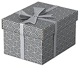 Esselte 3er Set kleine Aufbewahrungs- & Geschenkboxen mit Deckel, Schachteln für Wohnung/Büro & Geschenkverpackung, 100% recycelter Karton, 100% recycelbar, geometrische Designs, Grau, 628281