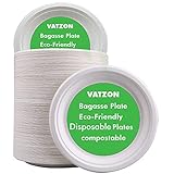Vatzon Pappteller, 22,9 cm, 50 Stück, super starr, weiße Bagasse-Einwegteller, extra stark, biologisch abbaubar, Partyteller für Partys, Picknicks und Grillen (22,9 cm)