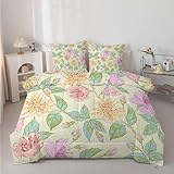 dyausi Blumen Bettdecke 135x200 4 Jahreszeiten - Wende Elegant Garten Blüten Bettdecken Ohne Bezug, Waschbar Weiche Ganzjahresdecke Steppdecke mit 2 Kissenbezug, Gelbgrün H175