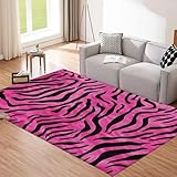 CEDNXOER Rosa Zebra-Print Teppich Groß,Einfache Pflege Kurzflor Waschmaschinenfest Schwarz Teppich, 120×180cm Leopard Druck Bodendekoration Teppiche FüR Wohnzimmer