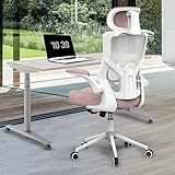 FOKESUN Ergonomischer Bürodrehstuhl, Hochlehner mit Mesh-Rücken – Mit Verstellbarer Kopf- und Lendenstütze, Schaumstoff-Sitz, Kleiderbügel und Verriegelungsfunktion