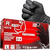 R MOVE 100 Einweghandschuhe Schwarz L, Nitrilhandschuhe EXTRA BESTÄNDIG Einmalhandschuhe +60% Dicke 6gr puderfrei und latexfrei gummihandschuhe für Mechaniker Tätowierer Kosmetiker handschuhe einweg