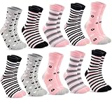 10 Paar Socken Damen 39-42, Strümpfe damen Baumwolle Lange Ringelsocken, Bunte Damensocken Baumwollsocken Mädchen mit Streifen Punkten