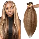 71,1 cm, 76,2 cm, 81,2 cm, P4/27, Echthaar, Ombré-Stil, 2 Farbtöne, Braun gemischt mit blonden Bündeln, Echthaar, 8A, peruanisches Remy-Haar, 3 Bündel, Highlight-Yaki-Bündel
