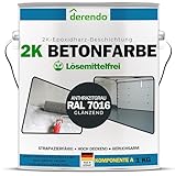 derendo 2K Lack Epoxidharz Bodenbeschichtung anthrazit grau RAL 7016 Betonfarbe für INNEN & AUSSEN Garagenfarbe Terassenboden Bodenbelag Fliesenfarbe wetterfest LÖSEMITTELFREI (1 Liter)