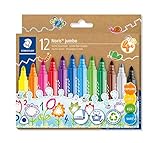 Staedtler 328-B C12 Dicke Fasermaler Noris jumbo, ergonomischer Schaft, für Kinder ab 4 Jahren, 12 Filzstifte in sortierten Farben in umweltfreundlicher Kartonverpackung