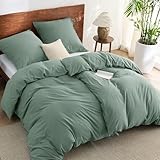 BEDSURE Bettwäsche 135x200 Baumwolle 4teilig - Bettwäsche-Sets Salbeigrün Bettbezug 2er Set mit 2 Kissenbezüge 80x80 cm, Ähnliche Textur wie Washed Leinen, Oeko-TEX Bedding Grün mit Reißverschluss