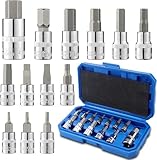 Anhoer 13-tlg Imbusnussen Satz 1/2 3/8 1/4 Zoll Innensechskant Nuss Satz mit Kunststoffkoffer 2-14mm Allen Key Socket Set Bit-Einsatz Innensechskant Werkzeugstahl Steckschlüssel für Schlagschrauber