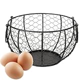 Round Wire Rustic Egg Basket - Korb zum Sammeln von Eiern | Eier-Organizer aus Metall, Obstkorb, Großer Aufbewahrungs-Organizer für frische Eier, Kartoffeln, Tomaten, Obst, Gemüse und mehr