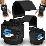 SAWANS Gewichtheberhaken, Handgelenkstütze gepolstert, Neopren, gummierte Stange, 8 mm, Power-Handgelenkriemen Paar Hebebänder mit Haken, Fitness-Hakenstange, Power-Gewichtheben (Schwarz)