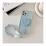 Trendy cases Liquid Silicone Case Compatible with iPhone 15 Pro Max, Premium Quality, Full Body Protection Case [4-Layer Shockproof Structure] with Holder Plus Extra Strap (Blue)