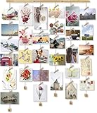 Love-KANKEI Memory Bilderrahmen Collage Fotorahmen Holzbilderrahmen mit 30 Kleinen Holzklammern Ideal Geschenk für Geburtstag Hochzeit Weihnachten usw.
