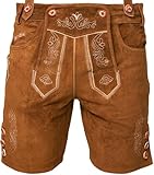 STEIGENHÖFER Lederhose Herren Tracht kurz - Anton - Trachtenhose mit Trägern - 100% Rindsleder - Traditionelle Echtlederhose - Ideal für Dein Oktoberfest Herren Outfit - Mittelbraun - 50